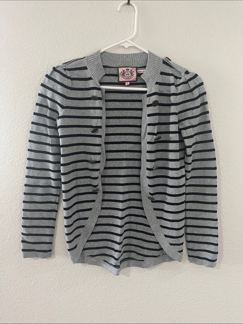 Juicy Couture Gray & Black Striped Button Cardigan